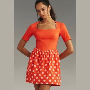 NWT Maeve by Anthropologie Petite XS Red Polkadot Mini Dress with Square Neck